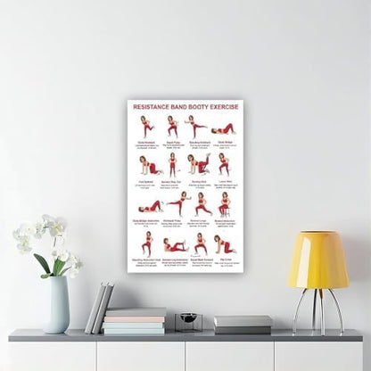 Resistance Band Glute Leg Workout Lower Body Loop Band Exercises for Women Beginner Home Workout Chart Fitness Canvas Poster Wall Art for Living Room Bedroom Decor Frame 20x30inch