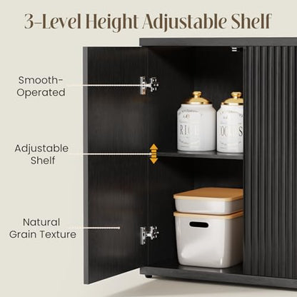 Fluted Buffet Cabinet with Storage Sideboard with 2 Doors& Adjustable Shelf