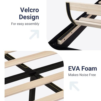 Queen Size Platform Bed Frame with Velvet Upholstered Headboard