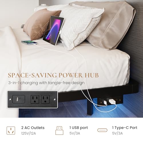 Full Size Floating Bed Frame with Smart LED Lights, Black
