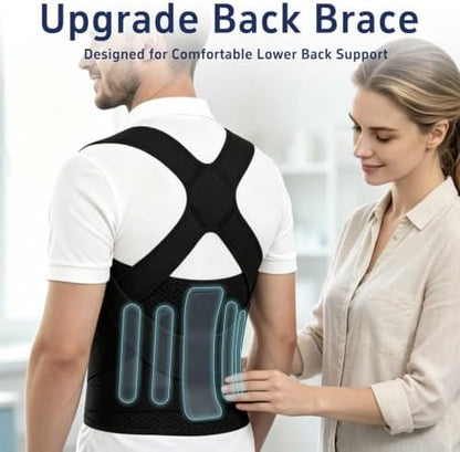 Posture Corrector for Women and Men, Adjustable Back Brace with Shoulder Support and Lumbar Support Belt, Full Back Support Posture Trainer for Spine Alignment, Upper Back, Neck, Shoulder, Lower Back Support, Slouching and Hunchback (Black, Medium)