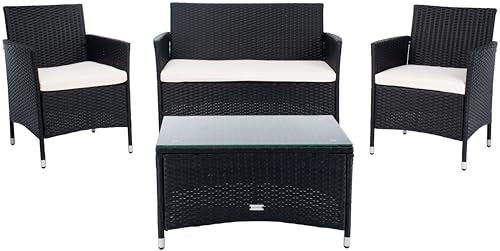 SAFAVIEH PAT7506A Collection Bandele Black and Beige 4-Piece Outdoor Living Patio Set