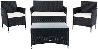 SAFAVIEH PAT7506A Collection Bandele Black and Beige 4-Piece Outdoor Living Patio Set