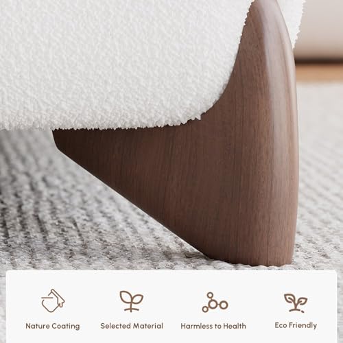 King Size Bed Frame Set with Wide Headboard & Floating Smart Nightstands, Modern Boucle Platform Bedroom Set with LED Sensor Lights, Wireless Charging & Walnut Wood Legs, No Box Spring Needed