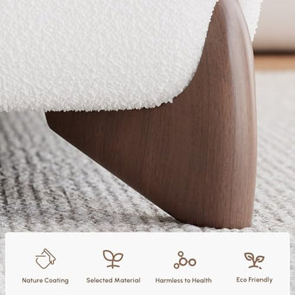 King Size Bed Frame Set with Wide Headboard & Floating Smart Nightstands, Modern Boucle Platform Bedroom Set with LED Sensor Lights, Wireless Charging & Walnut Wood Legs, No Box Spring Needed