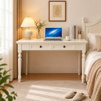 White Writing Desks with Drawers, 47" French Country Style