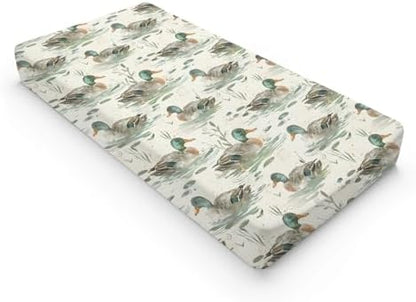 Watercolor Mallard Duck Leaves Baby Changing Pad Cover, Unisex Duck Nursery Diaper Changing Table Pad Mat Sheet for Boys Girls-16x32