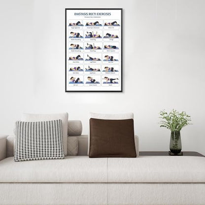 Diastasis Recti Repair Exercise Poster, 18 Illustrated Postpartum Abdomen Healing Moves Chart, Bodyweight Postnatal Core & Pelvic Floor Training Guide for Diastasis Recti Abdominis Recovery Workout(8x12inchs，Wrapped Framed)