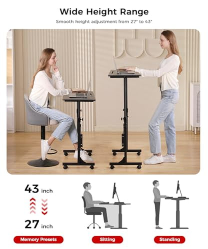 Standing Desk Adjustable Height, Mobile Stand Up Desk with Wheels