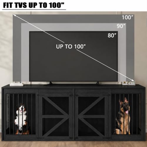 94in Double Dog Crate Furniture, Dog Kennel TV Stand, Black