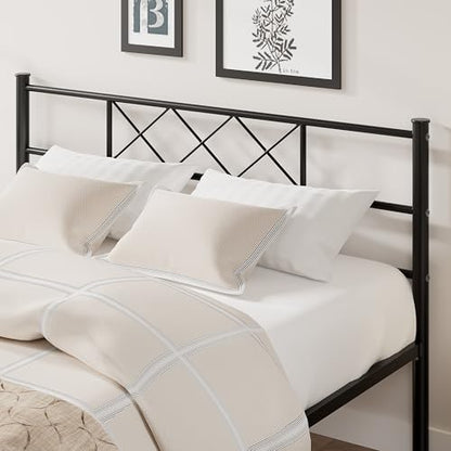 Full Size Bed Frame with Headboard, Heavy Duty Bedframe with Strong Metal Slats, No Box Spring Needed & Easy Assembly, Matte Black