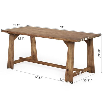 63" Solid Wood Office Desk, Farmhouse Executive Computer Desk, Large Work Writing Table, Rustic Brown Home Office Workstaticon, Business Furniture