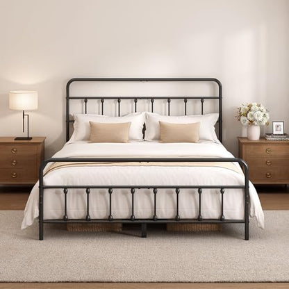 Full Size Metal Bed Frame with Headboard and Footboard,Black