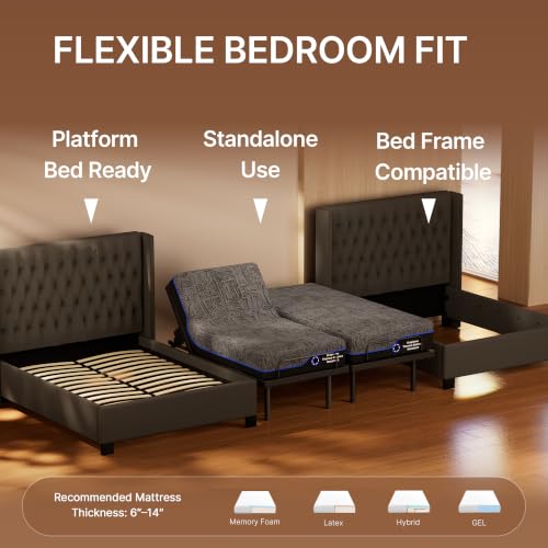 Adjustable Bed Frame Split King with 3 Motors, Adjustable Beds with Massage, Head & Foot Lift, Pillow Tilt, Zero Gravity & Anti-Snore, App & Wireless Remote Control, Easy Assembly