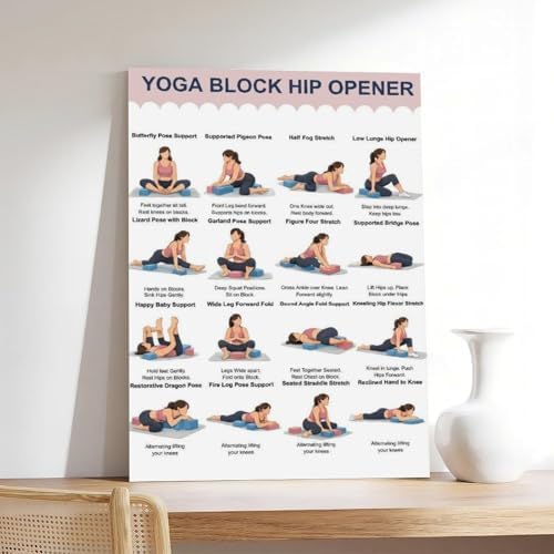 Yoga Block Hip Opener Poses Chart 16 Illustrated Yoga Pose Names Guide Studio Canvas Poster Bedroom Decor Room Decor Unframe 16x24inch