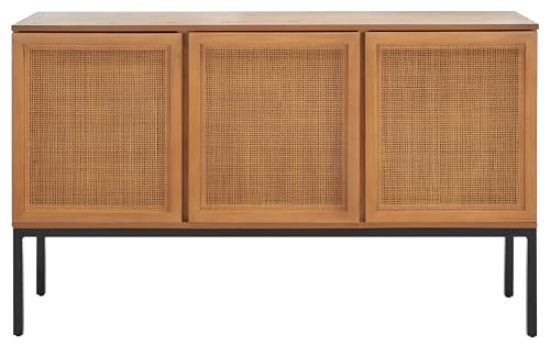 Safavieh Home Collection Zadie Coastal Natural/Black Rattan 3-Door Storage Sideboard