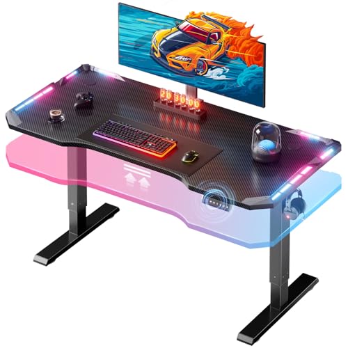 Electric Standing Gaming Desk with RGB Lights, 47-Inch, Black