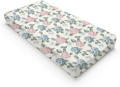 Spring Hydrangea Floral Leaves Bows Baby Changing Pad Cover, Unisex Flowers Nursery Diaper Changing Table Pad Mat Sheet for Boys Girls-16x32
