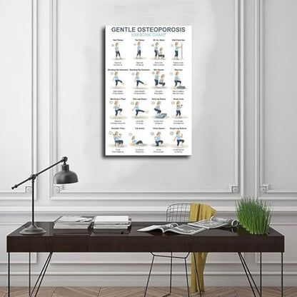 Osteoporosis Exercise Chart for Seniors Gentle Low Impact Seated Standing Workout Bone Health Routine Canvas Poster Wall Art for Living Room Bedroom Decor Unframe 12x18inch