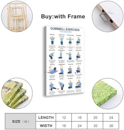 Dumbbell Exercises for Seniors 16 Step Seated And Standing Strength Workout Balance Stability Training Canvas Poster Wall Art for Living Room Bedroom Decor Frame 12x18inch