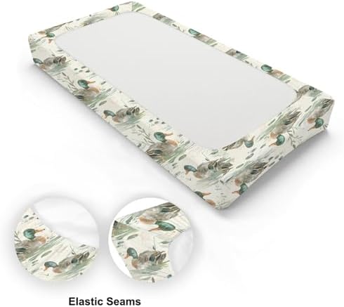 Watercolor Mallard Duck Leaves Baby Changing Pad Cover, Unisex Duck Nursery Diaper Changing Table Pad Mat Sheet for Boys Girls-16x32