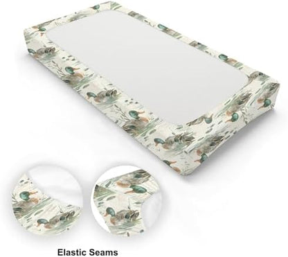 Watercolor Mallard Duck Leaves Baby Changing Pad Cover, Unisex Duck Nursery Diaper Changing Table Pad Mat Sheet for Boys Girls-16x32