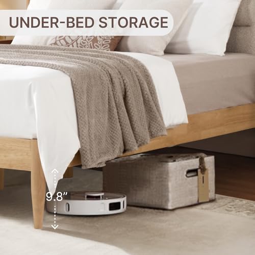 Wood Bed Frame with Upholstered Headboard, Oat, Queen