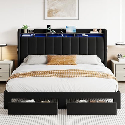 King Size Platform Bed Frame with Wingback Headboard