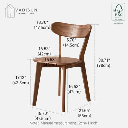 Oak Dining Chairs, Kitchen Chairs, 100% Solid Wood Modern Dinner Chair with Curved Backrest, Dining Room Chair for Kitchen, Living Room, Study (2PK, Walnut)