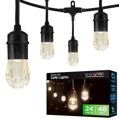 Classic Warm White String Lights, 48ft Black Cord, 24 Shatterproof Acrylic Bulbs, Weatherproof, Outdoor String Lights, 31664