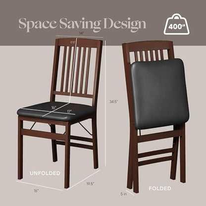 Folding Wood Dining Chairs, Padded, No Assembly, 2 Pack