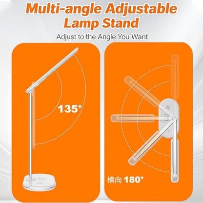 AYI Adjustable Neck Desk Lamp with Charging Station, Dimmable Touch Control LED Light, 3 Color Modes, 120° Wide Angle Lighting for Home Office Bedroom, HYT2096 White.
