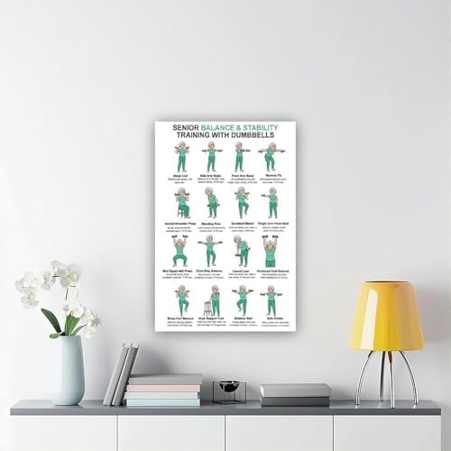 Dumbbell Exercises for Seniors Standing Dumbbell Exercises Senior Workout Chart Home Workout Plan Canvas Poster Bedroom Decor Room Decor Frame 16x24inch