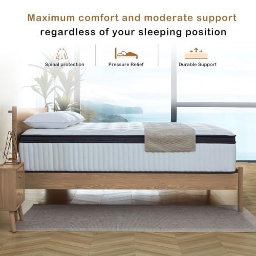 King Size Mattress, 12 Inch Hybrid Mattress in a Box with Memory Foam and Individually Pocketed Spring, Motion Isolation, Pressure Relief, Medium Firmness, CertiPUR-US Certified