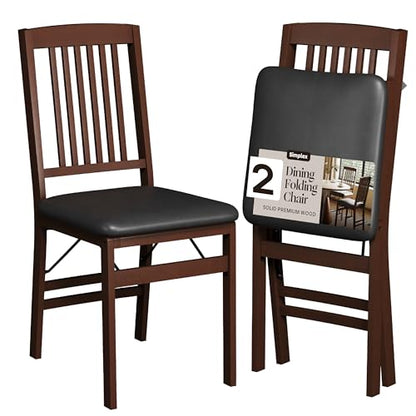 Folding Wood Dining Chairs, Padded, No Assembly, 2 Pack