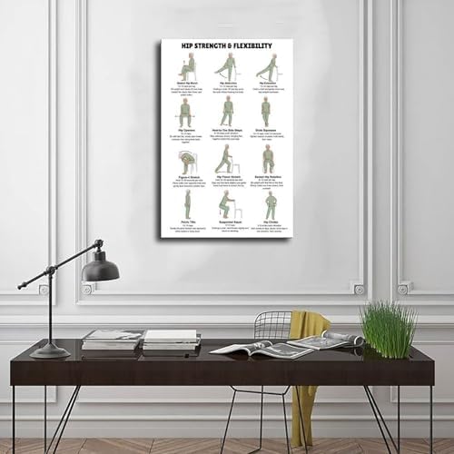 Hips Exercises for Seniors Hip Strength And Flexibility Workout Chair And Standing Mobility Routine Canvas Poster Bedroom Decor Room Decor Unframe 16x24inch