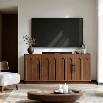 67" Arched Walnut Sideboard Buffet Cabinet with Storage