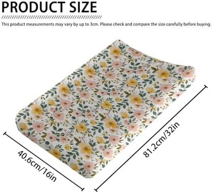 Spring Colorful Flowers Floral Leaves Baby Changing Pad Cover, Unisex Flowers Nursery Diaper Changing Table Pad Mat Sheet for Boys Girls-16x32
