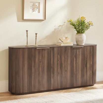 CHITA 70" Fluted Sideboard Cabinet, Buffet Cabinet with Storage, Walnut | Accent Cabinet with 4 Doors and Adjustable Shelves, Credenza Media Console for Living Room, Kitchen, 70.1"W x 32"H x 14.6"D