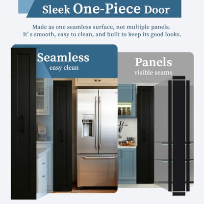 Narrow Pull-out Storage Cabinet on Wheels, 12 inch Black Pantry Cabinet | 71'' Tall, Slim Shelf, Rolling Cart 6-Tier, Next to Fridge, Skinny Spice Rack for Kitchen, Laundry Room