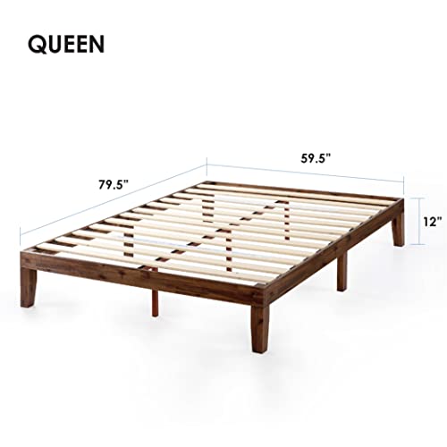 Naturalista Classic - 12 Inch Solid Wood Platform Bed with Wooden Slats, No Box Spring Needed, Easy Assembly, Queen, Espresso