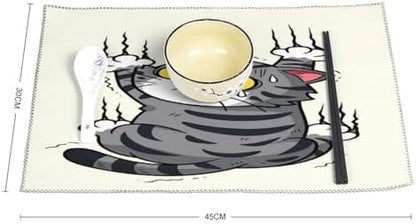Cute Cat Stretching with Claws Out Washable Placemats Set of 4, Durable Heat Resistant Table Mats 17.7 X 11.8 Inch for Dining Table Kitchen Decor Indoor Use