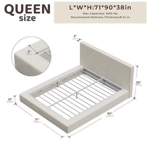 AirFrame Queen Upholstered Bed Frame with Plush Padded Headboard