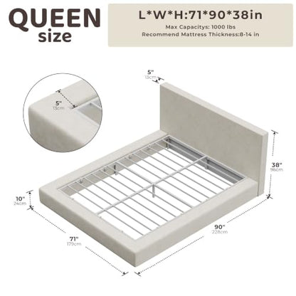 AirFrame Queen Upholstered Bed Frame with Plush Padded Headboard