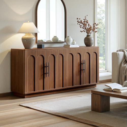 67" Arched Walnut Sideboard Buffet Cabinet with Storage
