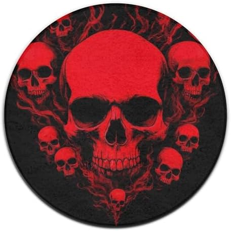 Women's Large Home Decor Mat, Soft Round Yoga Carpet, Non Slip Machine Washable Home Office Circle Rug Cool Red Skulls