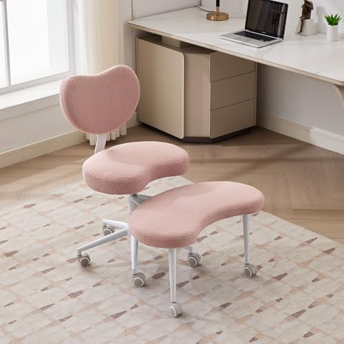 Ergonomic ADHD Criss Cross Legged Office Desk Chair - Meditation Kneeling Yoga Chair Adjustable Height with Wheels Lumbar Support, 360° Swivel Wider Footrest for Home Work, Pink