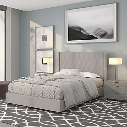 Riverdale Full Size Tufted Upholstered Platform Bed in Light Gray Fabric
