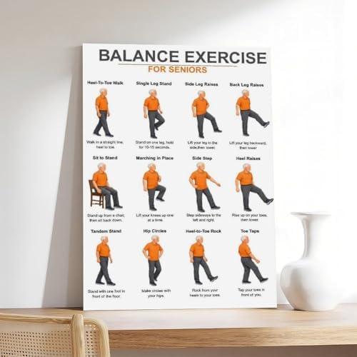 Balance Exercises for Seniors Senior Balance Exercise Chart for Adults Chair Exercise Charts Canvas Poster Bedroom Decor Room Decor Unframe 24x36inch