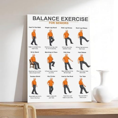 Balance Exercises for Seniors Senior Balance Exercise Chart for Adults Chair Exercise Charts Canvas Poster Bedroom Decor Room Decor Unframe 24x36inch